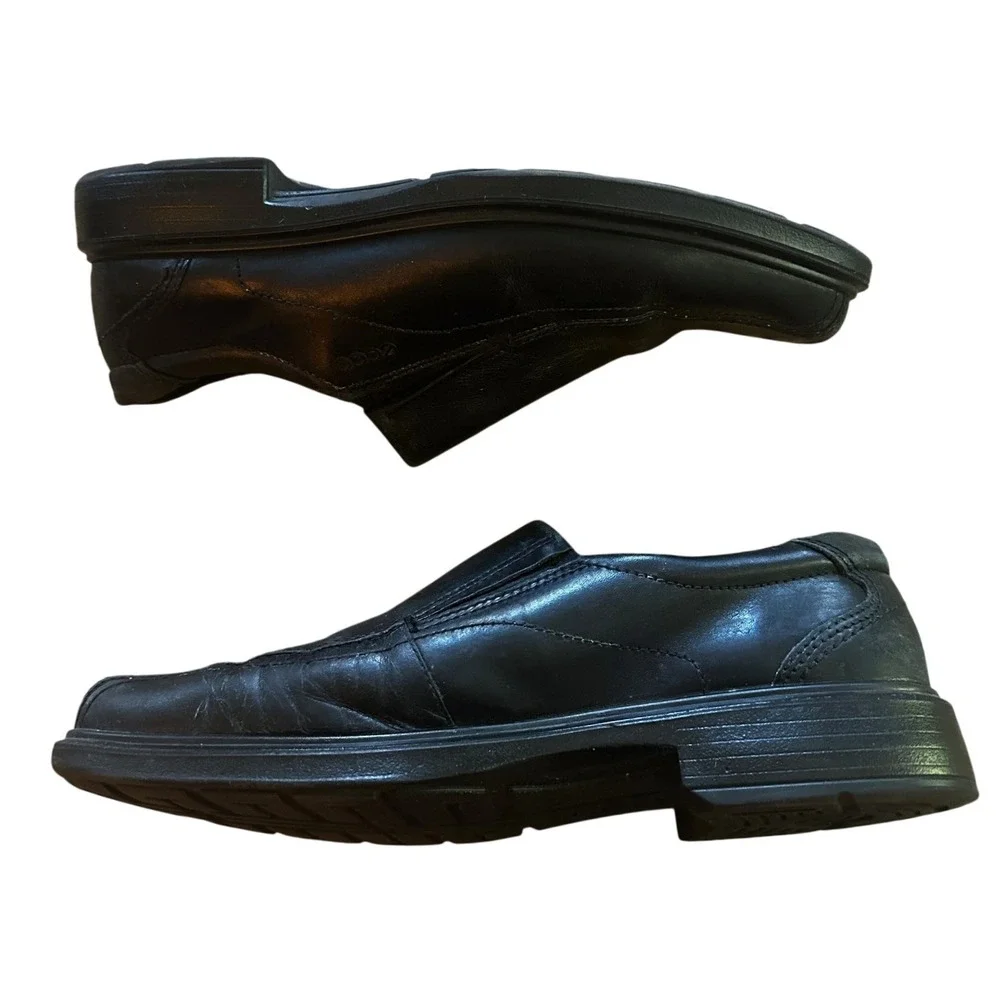 ECCO Mens Black Leather Bicycle Toe Slip On Loafers Dress Shoes Size 46‎
